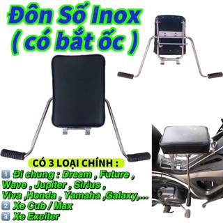Ghế ngồi xe máy số , ghế đôn số inox - ghế ngồi xe máy em bé - xe số, yên nệm, không tựa, có gác chân, an toàn cho bé