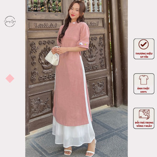 ( Shop chụp ) Sét áo dài nhung thêu hoa SPRING Aodai1530/P13K17
