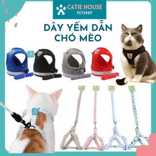 Dây dắt dạngyếm viền phản quang cho chó mèo, dây dắt chó mèo kèm vòng cổ dạng yếm