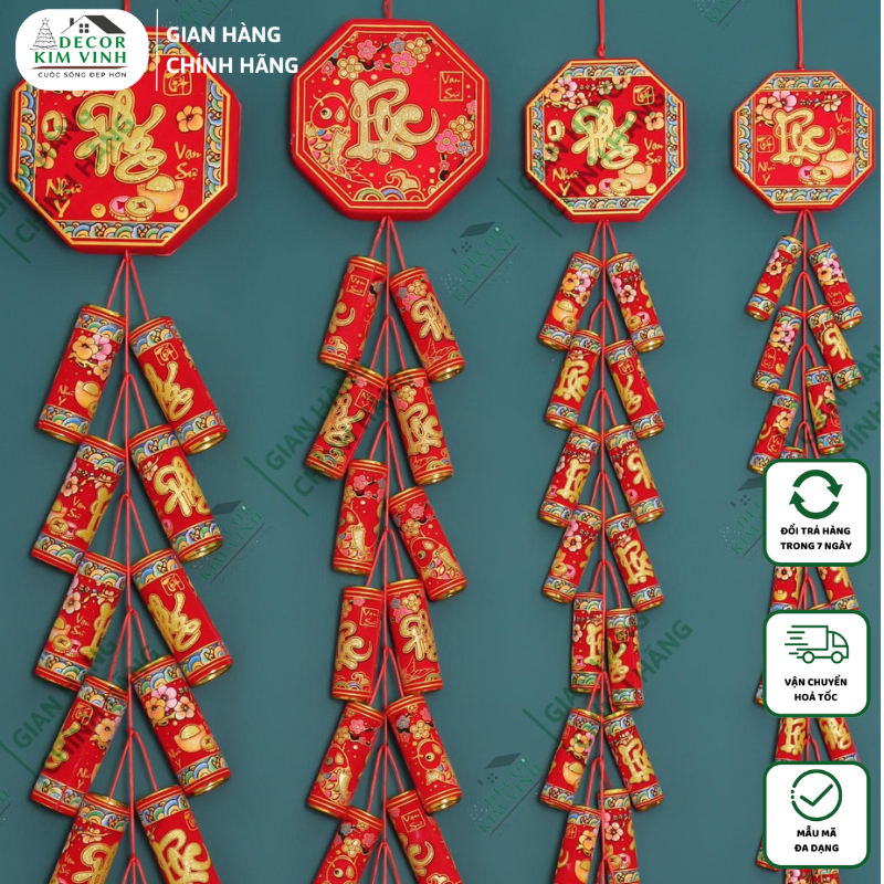 Chùm Pháo Mô Hình Treo Decor Kim Vinh Trang Trí Tết Chữ Việt (giá 1 chùm)