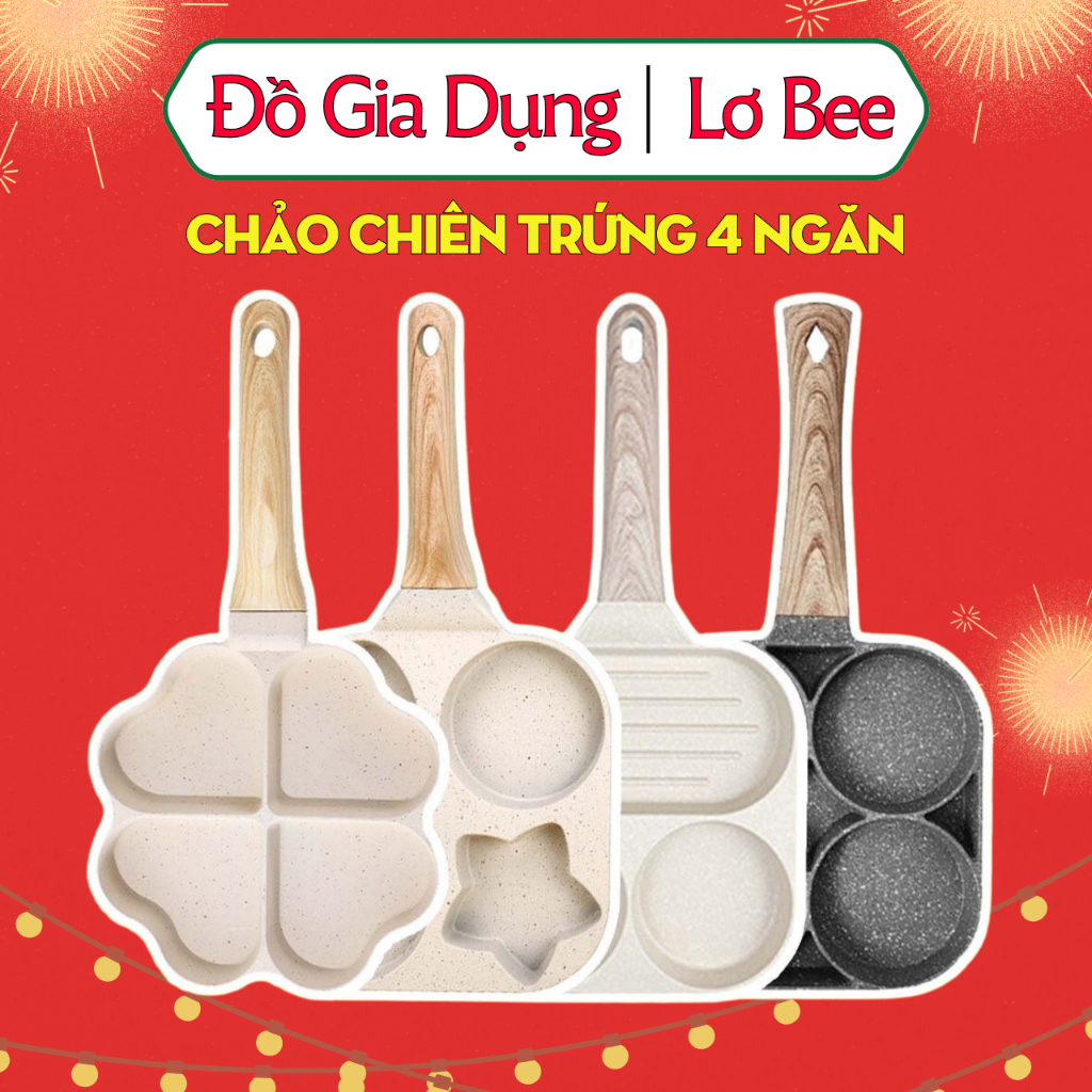 Chảo Rán Trứng 4 Ngăn (Dùng Được Với Bếp Từ) KANNA Hình Trái Tim Rán Trứng Rang Cơm Làm Bánh Chiên Cao Cấp