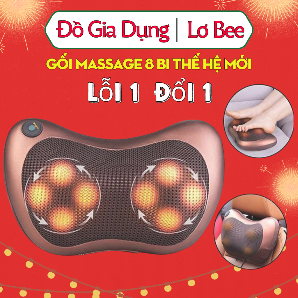 Gối massage hồng ngoại 8 bi cao cấp, gối mát xa cổ vai gáy công nghệ Nhật Bản bảo hành lỗi 1 đổi 1