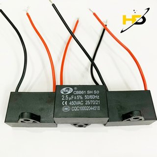Tụ quạt bàn, quạt trần, quạt treo tường 2.5uf 450vac cbb61 loại dây