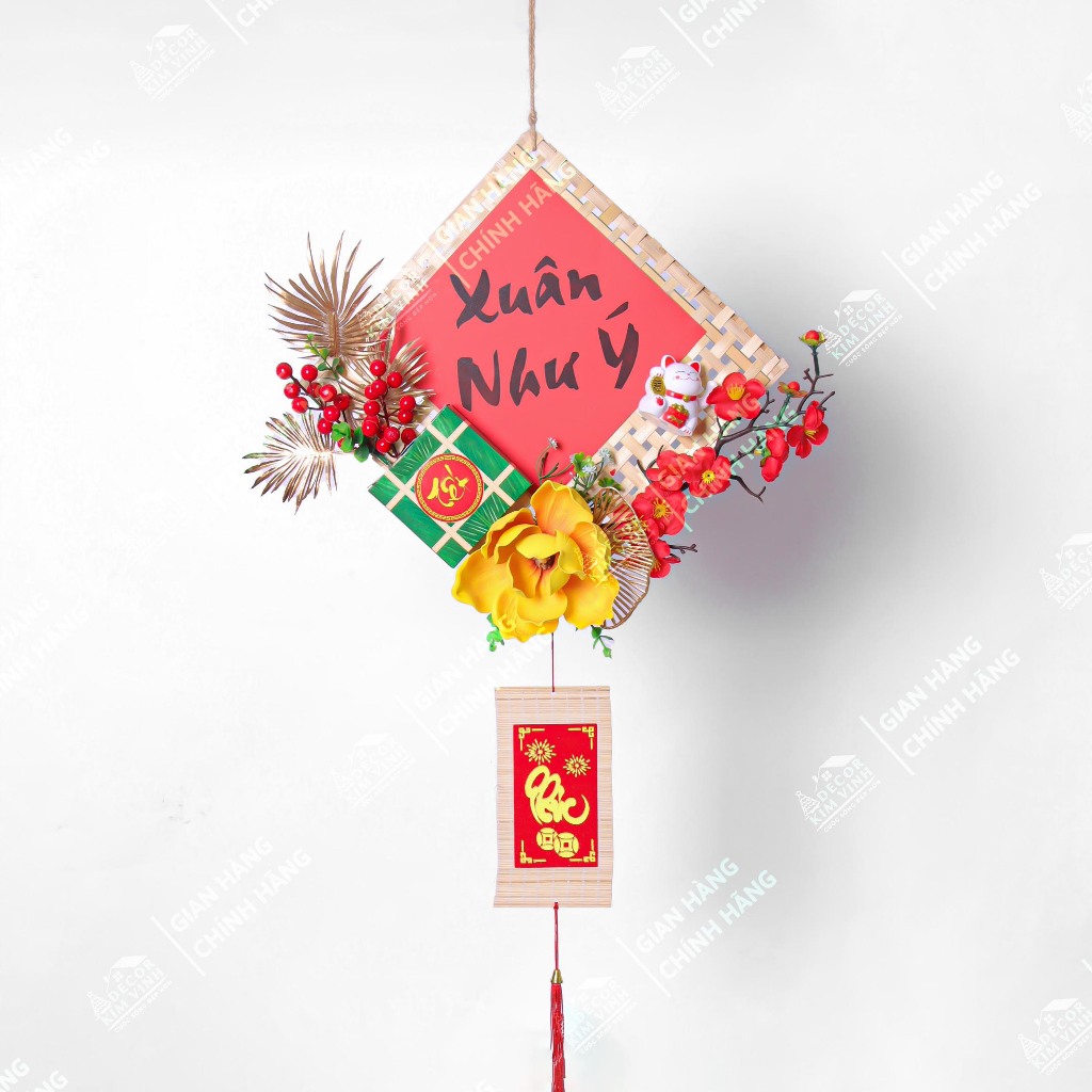 Mẹt Hoa Tết MET03 Mẹt Xuân Như Ý 40cm Kèm Đèn, Mẹt Hoa Trang Trí Tết Xuân