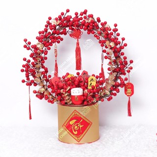 Chậu hoa tết chậu đào đông trang trí tết a19 may mắn tài lộc – handmade