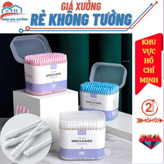  Hộp 200 Tăm Bông Hai Đầu-Bông Ráy Tai Dùng 1 Lần-Kháng Khuẩn Mềm Mịn-Thiết Kế Đa Chức Năng Tiện Dụng