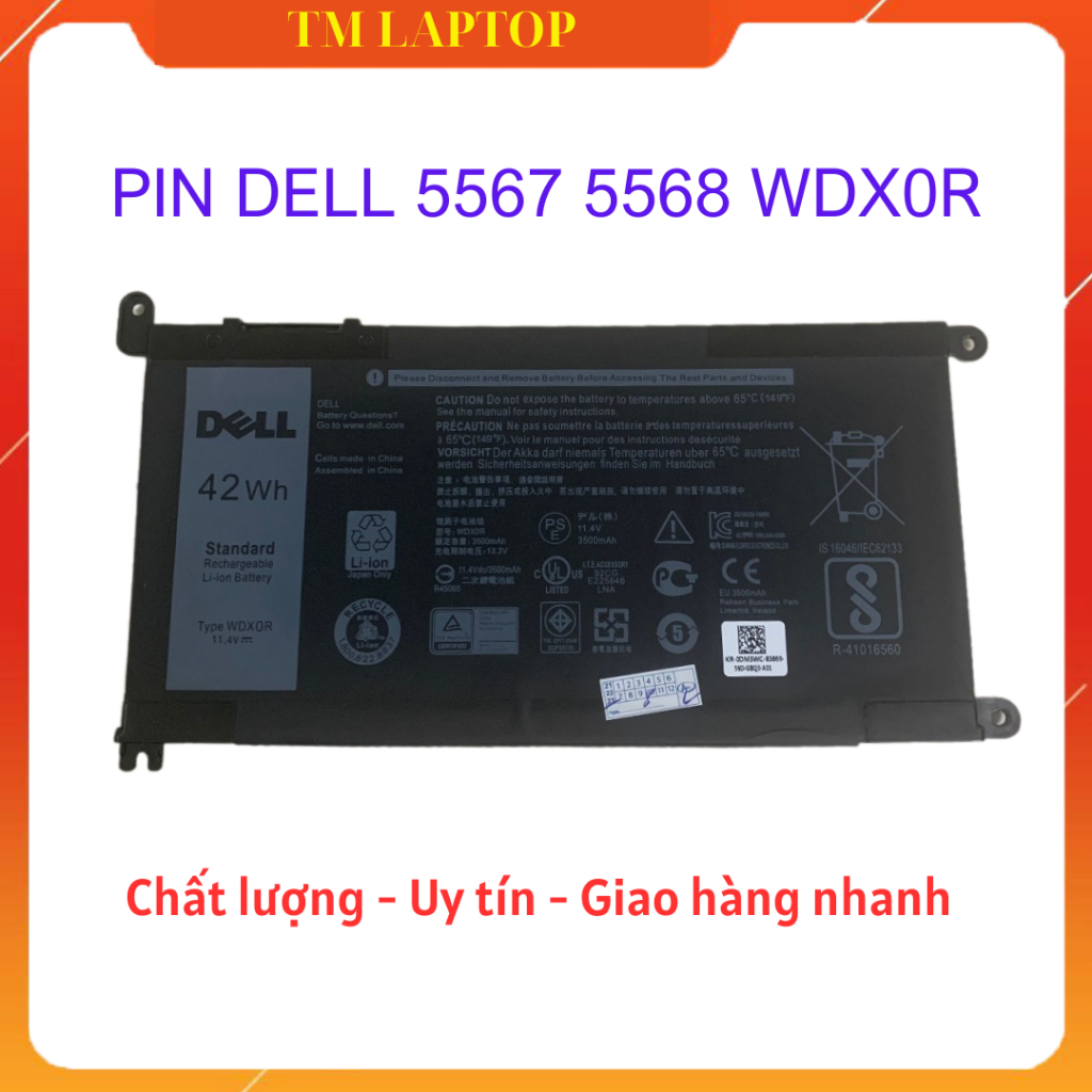 PIN DELL 5568 42WH WDX0R (ZIN) - 3 CELL Dell Vostro 14 3480 5468 5471, Vostro 15 3580 5568, Inspiron 13 5368 5378 5379