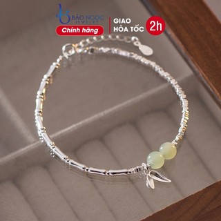 Lắc tay bạc nữ s925 phối ngọc hetian xi bạch kim cao cấp vòng tay phong thủy may mắn - LT2917 - bảo ngọc jewelry