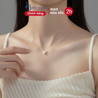Dây chuyền bạc nữ 925 mặt nơ đính đá gắn ngọc trai phong cách - DB2901 - Bảo Ngọc Jewelry