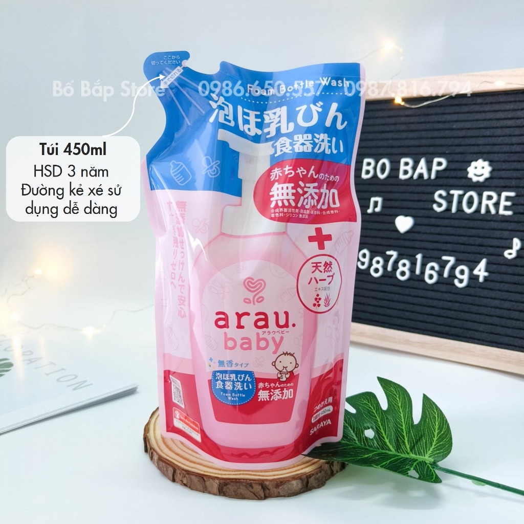 Nước Rửa Bình Sữa Arau Baby ⚡𝟭𝟬𝟬% CHÍNH HÃNG⚡ Nội Địa Nhật Bản Chai 500ml/Túi 450ml - Bố Bắp Store
