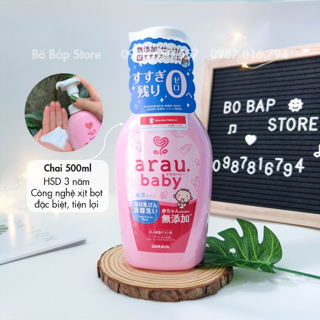 Nước Rửa Bình Sữa Arau Baby ⚡𝟭𝟬𝟬% CHÍNH HÃNG⚡ Nội Địa Nhật Bản Chai 500ml/Túi 450ml - Bố Bắp Store