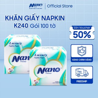  Combo 4 gói Khăn giấy rút lụa Nano Napkin K240 100 tờ, Giấy ăn khô vuông siêu dai  - Nano Tissue