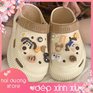 Dép nữ dép cross dép bánh mì dép sục gắn sticker hình chú chó đễ thương đế EVA êm chân
