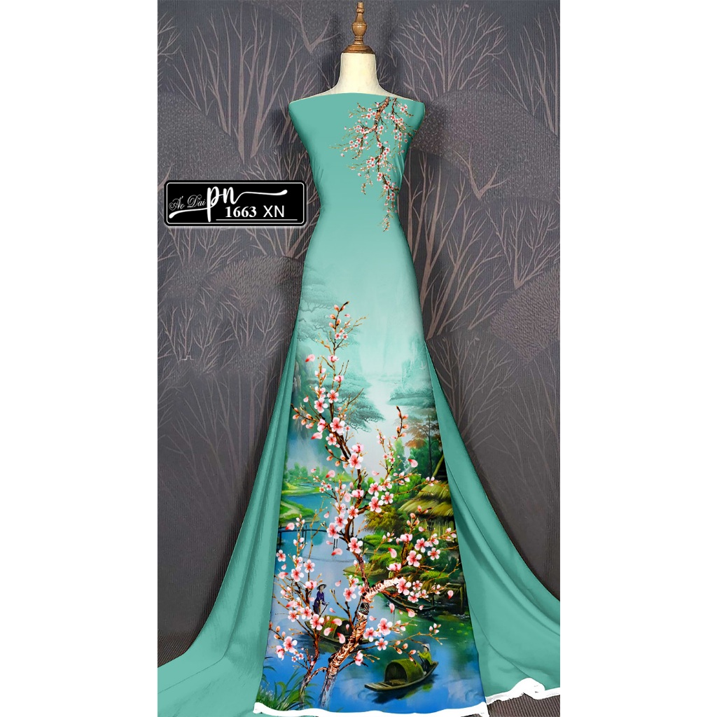 Vải may áo dài - Pn1663 - vải Châu Anh in KTS - vải mềm mướt - dày dặn - có độ bóng nhẹ - lên áo rất sang ạ