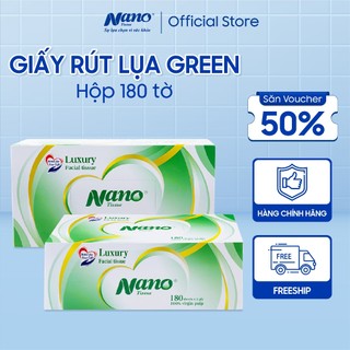 Giấy ăn Nano Green 180 tờ/hộp, khăn giấy khô rút lụa 2 lớp cao cấp mềm mịn an toàn tiện lợi chính hãng - Nano Tissue