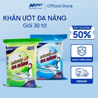 Khăn ướt đa năng Nano thùng 30 gói 30 tờ, Khăn giấy ướt lau bếp khử mùi an toàn hương chanh trà xanh - Nano Tissue