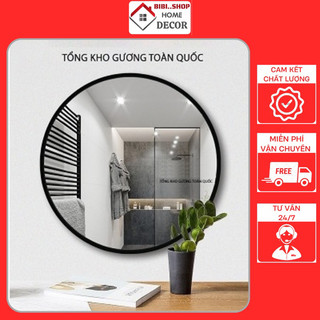 Gương nhà tắm cao cấp [ HÀNG CÓ SẴN ] , Gương tròn treo tường viền thép đường kính tự chọn tặng kèm phụ kiện