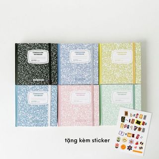 Sổ tay ghi chép khổ vuông Crabit ruột dot grid kẻ ngang tặng kèm sticker Composition Collection