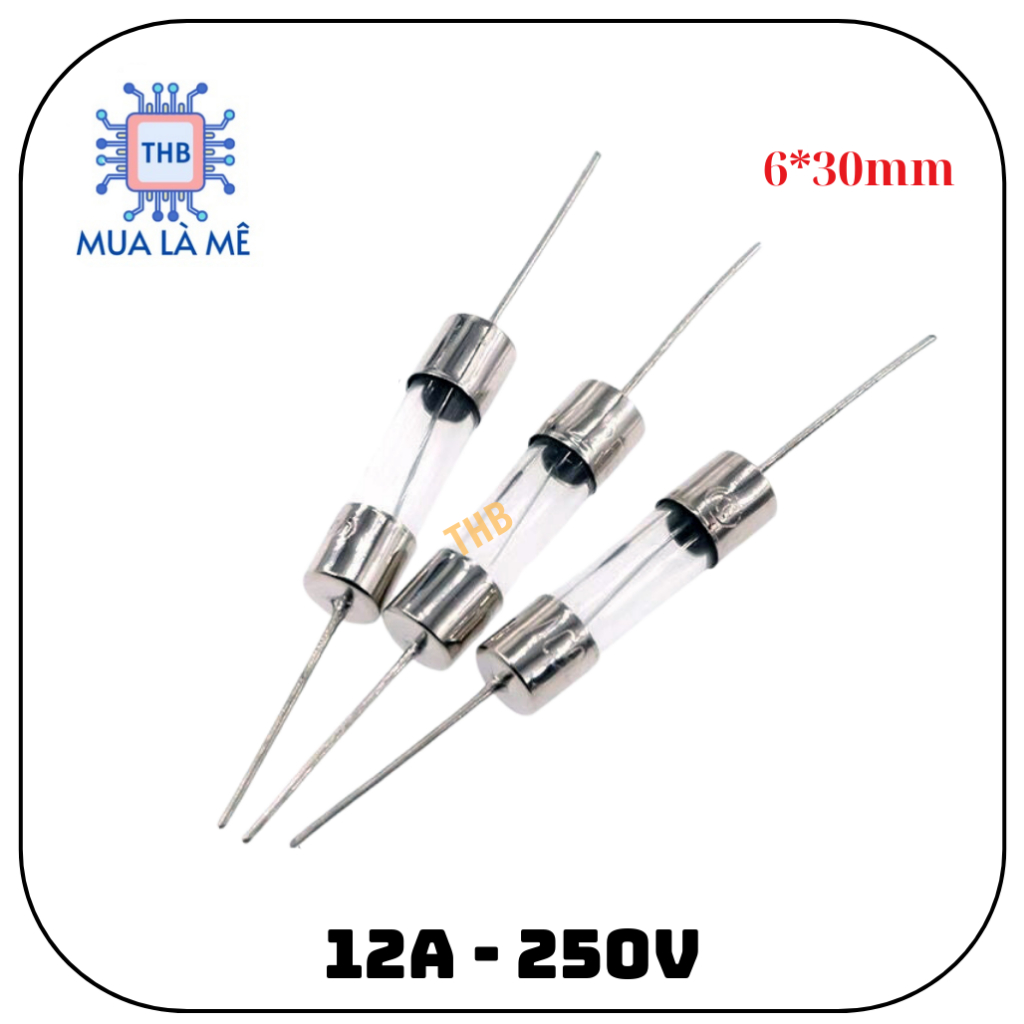 Cầu chì chân cắm 12A 6x30mm (Túi 10 con)