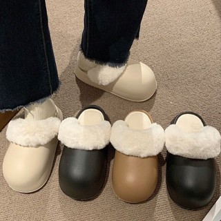 Dép sục lông, dép đi trong nhà mùa đông đế cao su lót lông tháo ra được size kép 3 màu kem đen nâu [Lù store] - SL02