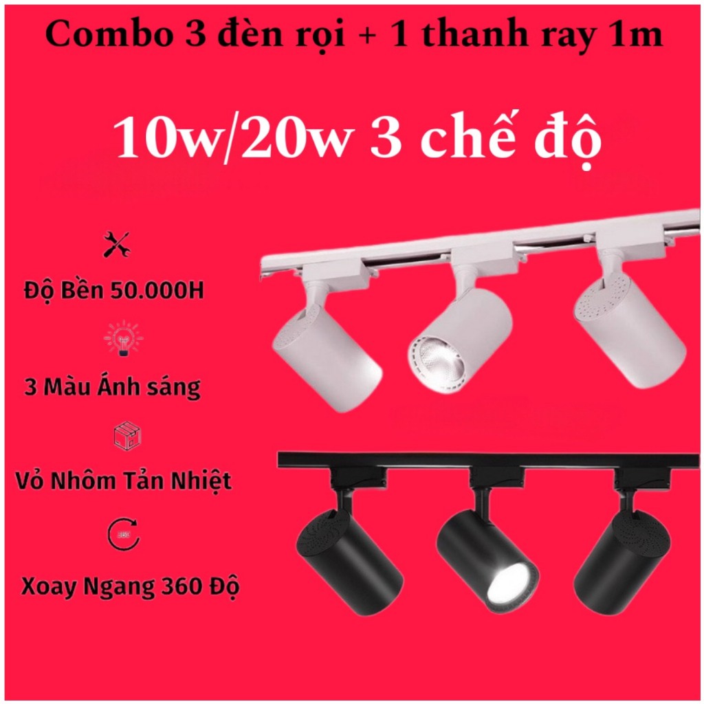 Combo 3 Đèn Rọi 3 Chế Độ + 1 Thanh Ray 1m
