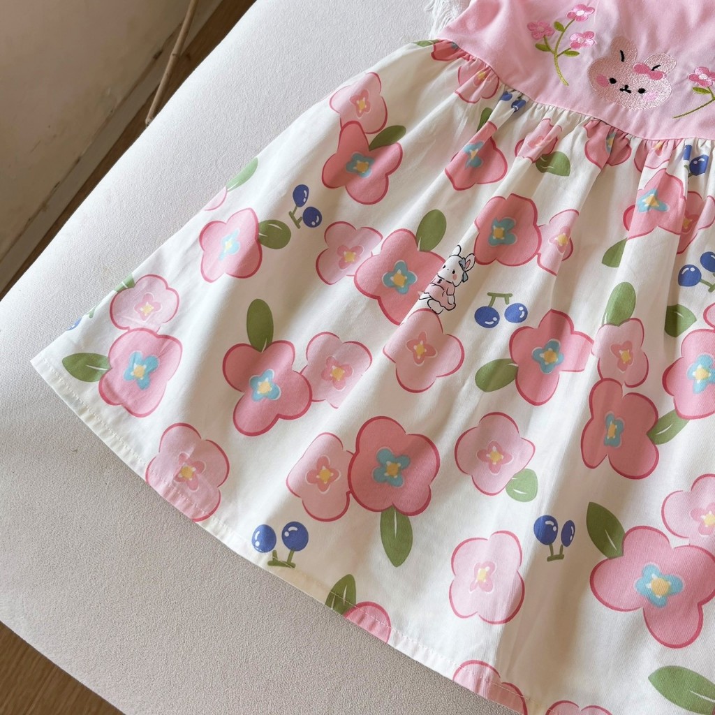 Váy bé gái NRA07 tai thỏ ,mèo thêu hoạ tiết  Ngò Rí Store