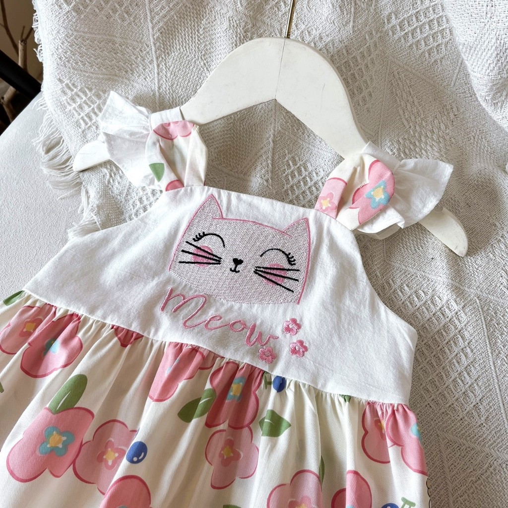 Váy bé gái NRA07 tai thỏ ,mèo thêu hoạ tiết  Ngò Rí Store