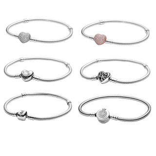 Vòng tay Pandora Moments Sparkling Heart Clasp Snake Chain Bracelet Fullbox - Bạc S925