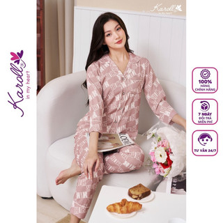 Đồ bộ nữ mặc nhà Jcvcoll - Karoll NH23.063 BỘ LỤA LUXURY CHỮ K