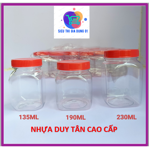 Hủ Nhựa Đựng Gia Vị Duy Tân Vuông Nắp Đỏ - Lọ Nhựa Đựng Muối Tôm 135ml,190ml,230ml , Hũ Nhựa Duy Tân