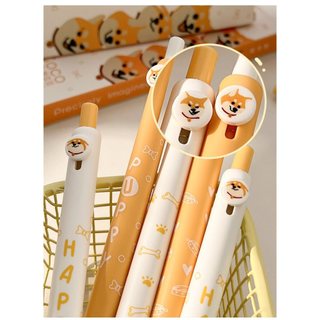  Bút Gel Bấm PUPPY SHIBA đáng yêu Mực Nước Đen Ngòi 0.5mm 
