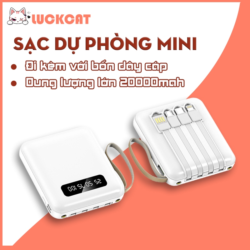 Sạc dự phòng  10000mAh sạc nhanh pin mini dung lượng lớn có sẵn dây sạc nhiều điện thoại