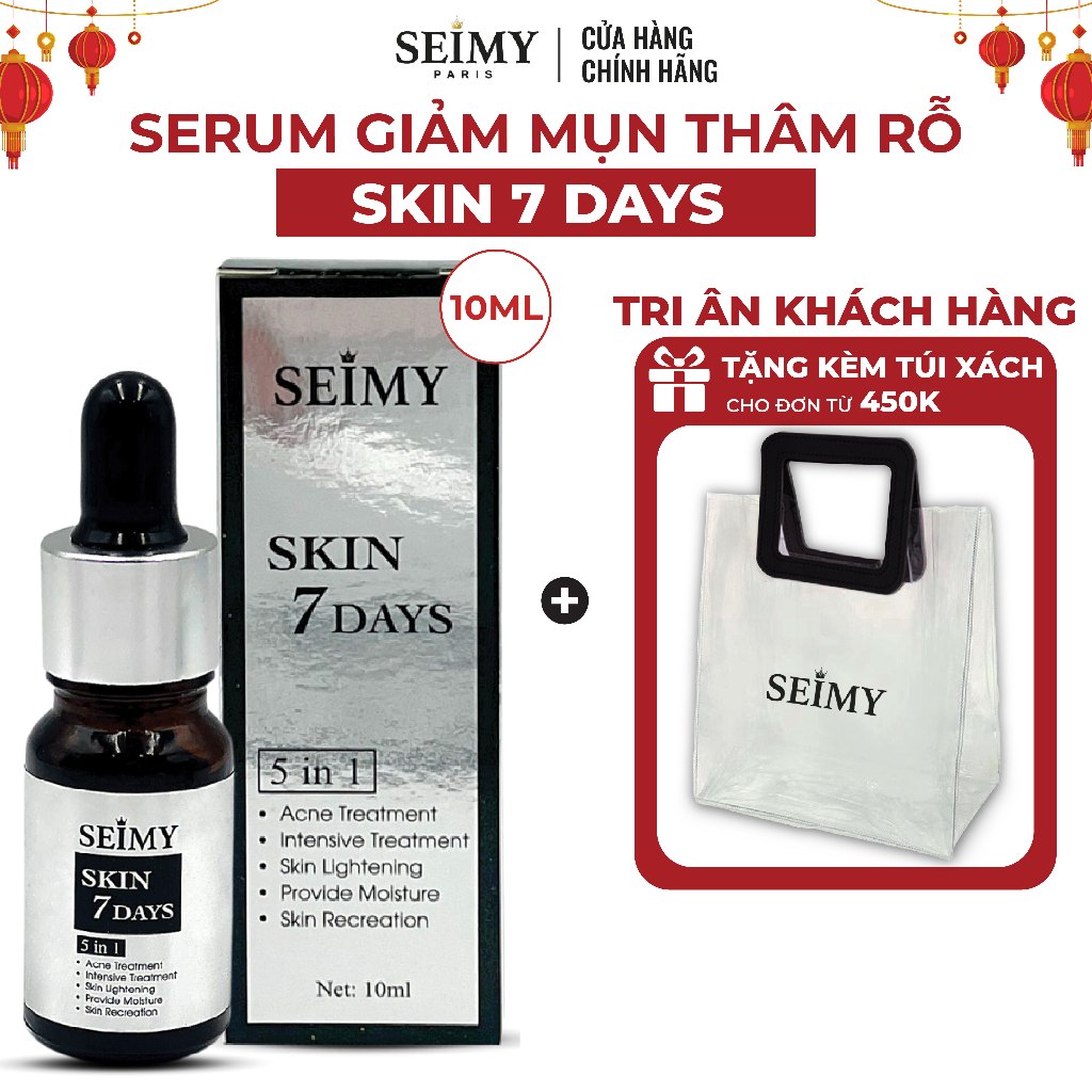 Serum giảm mụn thâm rỗ Seimy - Skin 7 Days - Công dụng 5 trong 1 hiệu quả sau 7 ngày 10ml