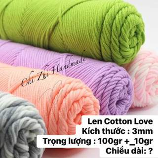 [THANH LÝ] Len Cotton Love - Len Ống Valentine Sợi 3mm Mềm Mại Chuyên Móc Khăn, Mũ, Áo trắng