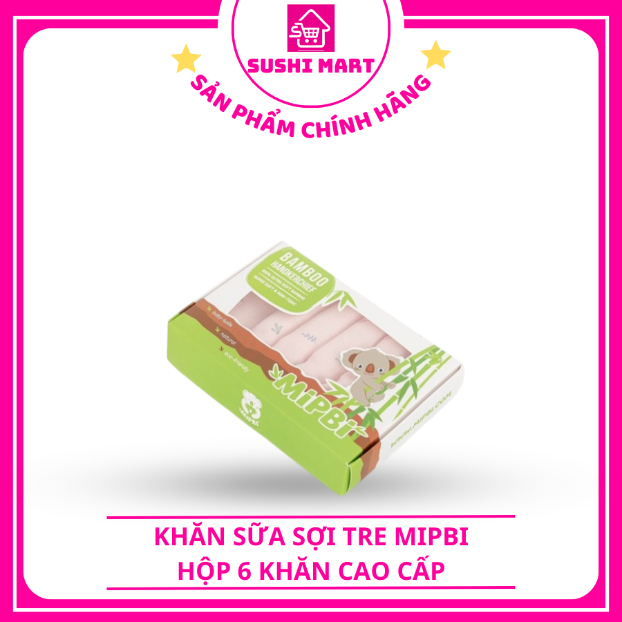 Khăn sữa sợi tre Mipbi hộp 6 khăn cao cấp mềm mại 3 lớp kích thước 30 x 30 cm