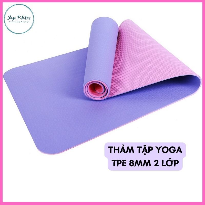 Thảm Tập Yoga TPE 8mm 2 Lớp, Kích Thước 183x61cm, Chất Liệu Đàn Hồi Cao Cấp, Chống Trơn, Không Mùi
