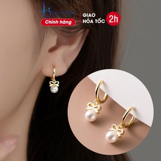 Bông tai bạc nữ 925 hình nơ gắn ngọc trai nhân tạo sang trọng phong cách nhẹ nhàng nữ tính - B2941 - Bảo Ngọc Jewelry