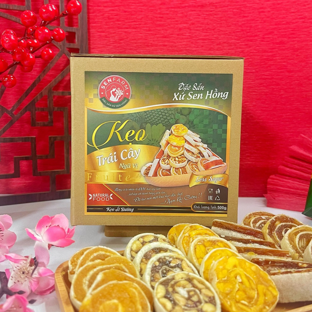 Hộp kẹo Ngũ vị trái cây miệt vườn Senfarm - Đặc Sản Đồng Tháp