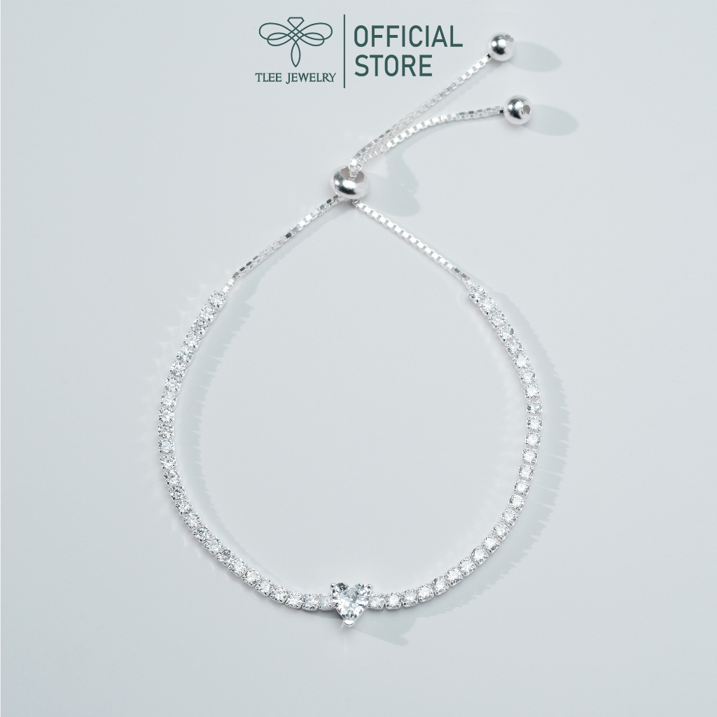 Lắc tay bạc nữ TLEE, vòng tay full dải đá mặt tim nữ tính TleeJewelry LT0194