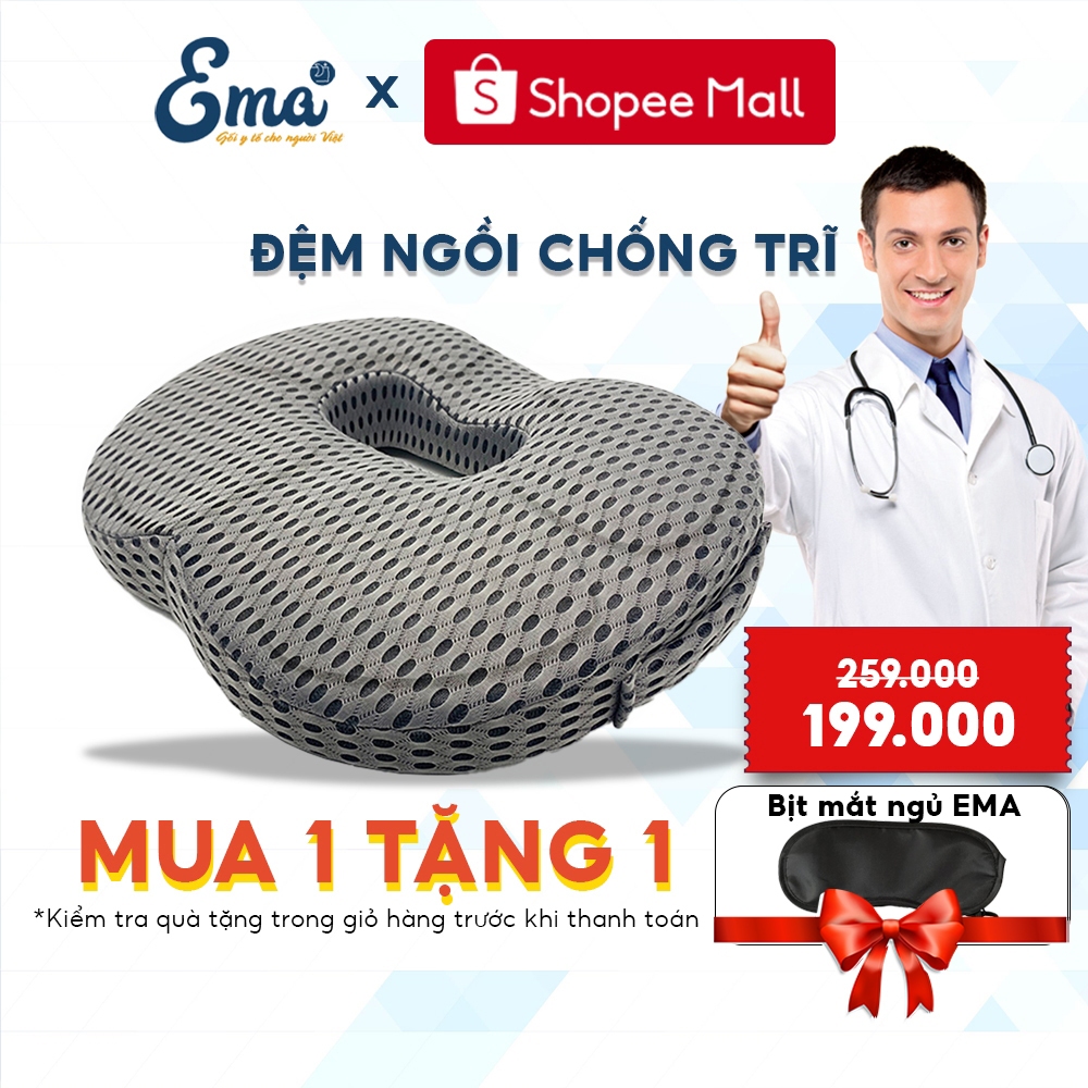 Đệm lót ghế chống trĩ EMA thế hệ 2 cao cấp - Nâng cấp ruột đục lỗ, vỏ lưới 4D siêu thoáng