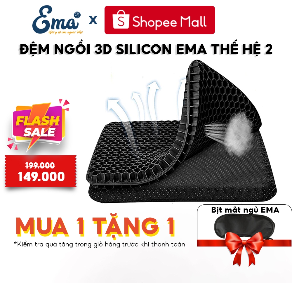 Đệm ngồi 3D Silicon thoáng khí Ema thế hệ 2, Giảm áp lực lên mông, giảm đau mông, ê mông