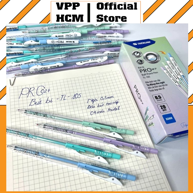 1 cây Bút bi màu Pastel Pro 027 Thiên Long TL-105 Ngòi 0.5mm Mực Xanh
