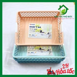 Rổ Chữ Nhật Khổ Giấy A4 Màu sắc Nhẹ Nhàng Đựng Giấy Tờ, Khay Đựng Mỹ Phẩm Đa Năng Nhựa Việt Nhật