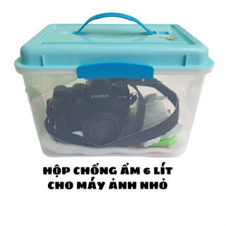 Combo hộp chống ẩm 6 lít có 2 khóa bảo quản máy ảnh film và mirroless đựng được 1 máy và 2 lens.