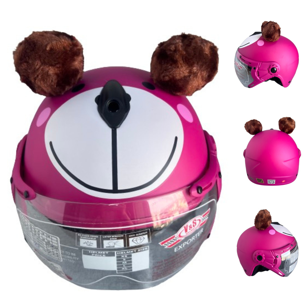 Mũ Bảo Hiểm Trẻ Em Có Kính Dành Cho Bé Nặng Dưới 18kg - Vòng Đầu 50-52cm - V&S Helmet VS103KS Gấu Hồng Đào