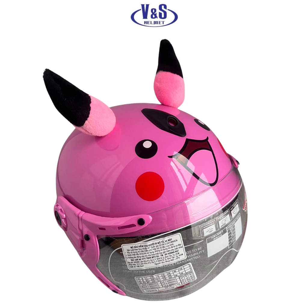 Nón bảo hiểm trẻ em có kính siêu dễ thương dành cho bé gái từ 2 đến 5 tuổi - V&S Helmet - Pikachu hồng phấn - VS103KS