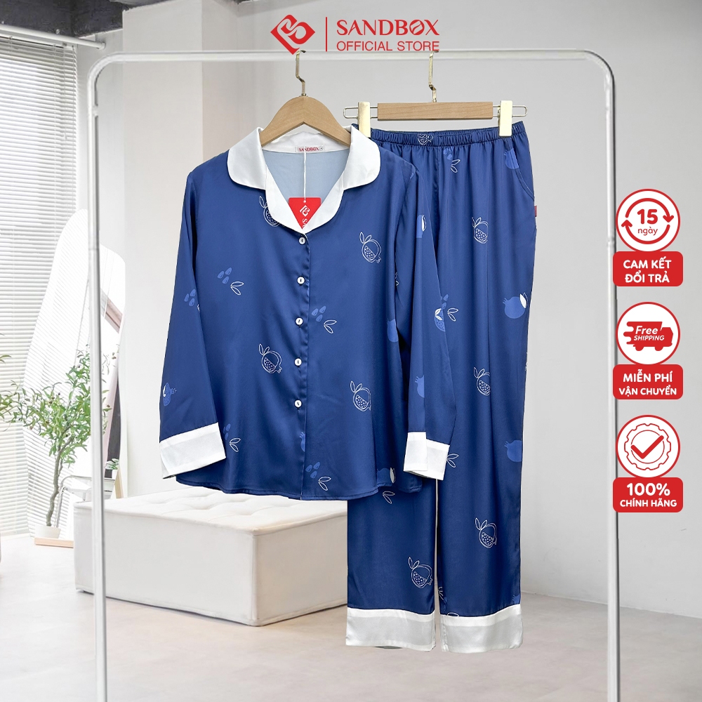 Bộ Đồ Ngủ Nữ Pijama Dài Tay Lụa Satin Cao Cấp Họa Tiết Đẹp Chất Liệu Mát Mềm Mịn Thấm Hút