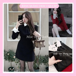 Đầm nhung ngắn Quảng Châu thiết kế cổ đức phối trắng siêu xinh, Váy dự tiệc thu đông rẻ đẹp trẻ trung