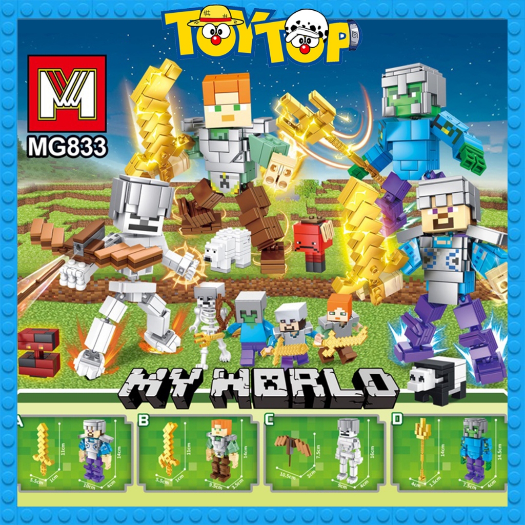 [Lẻ 1 mẫu] Đồ chơi lắp ráp Minecraft nhân vật Steve Alex Zombie xương Skeleton giáp khổng lồ My Worl