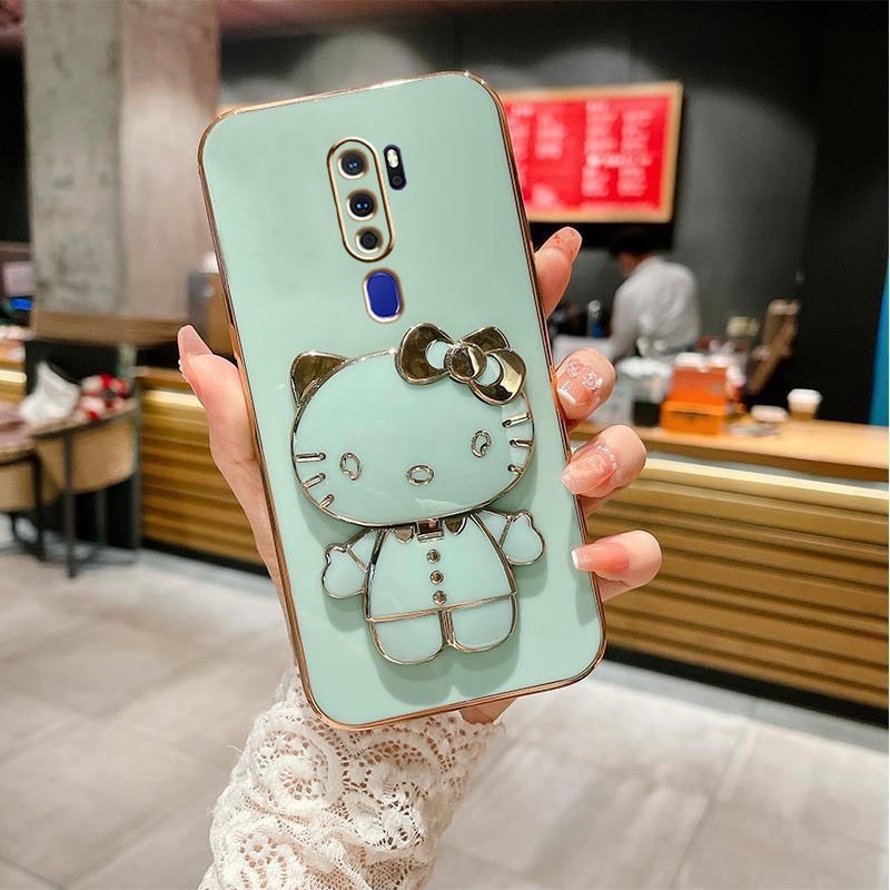 ốp lưng oppo a5 2020 a9 2020 Ốp Điện Thoại Silicon Mềm Chống Sốc Có Gương Trang Điểm Hình Mèo Kitty 